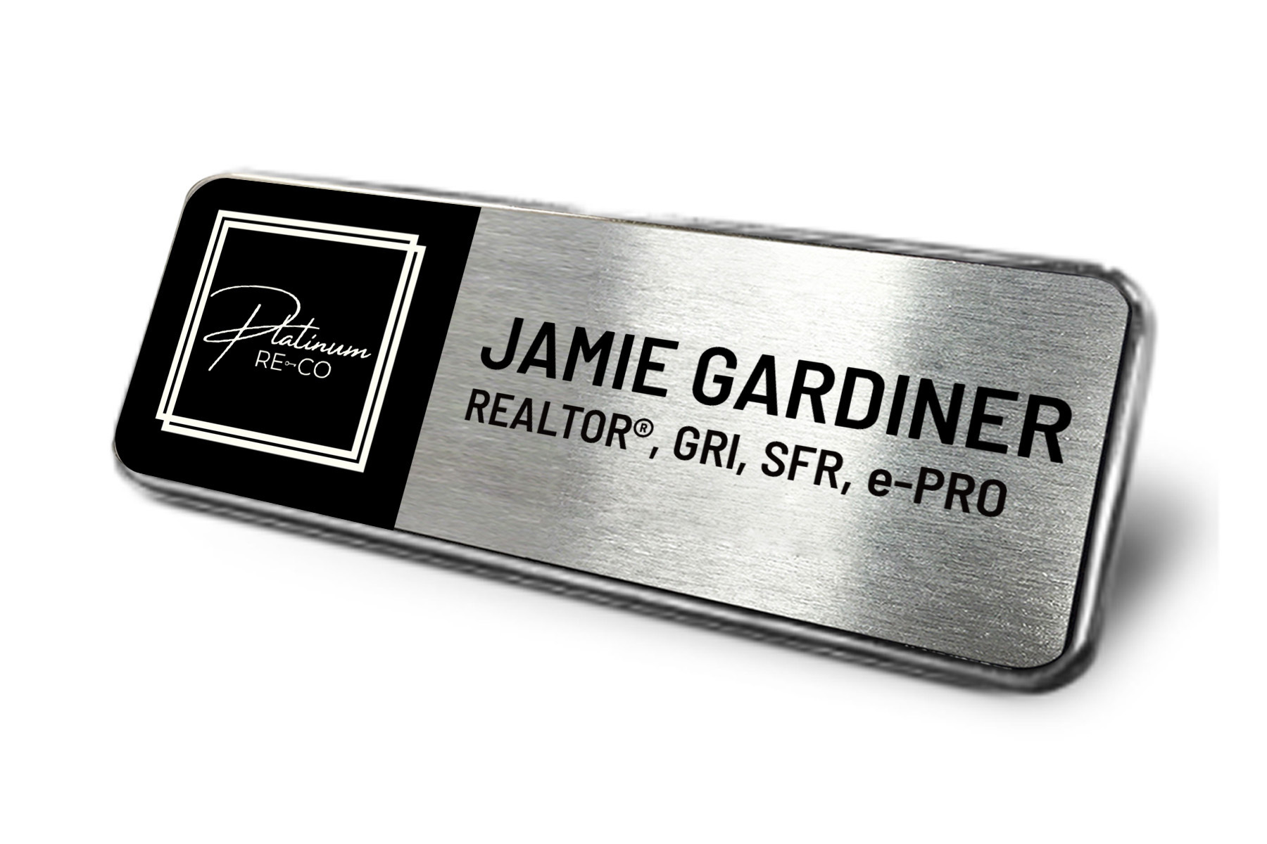 Platinum Re-Co | Framed Name Tag - Black/Silver 1x3
