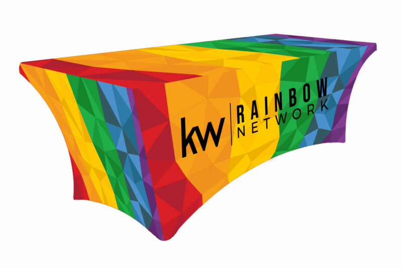 KW Rainbow Network | 6 ft. Stretch Table Throw 3-sided with Custom Print - Image 2